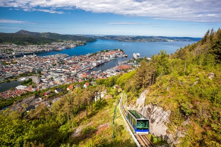 Funicular “Floibanen” com a cidade de Bergen ao Fundo.